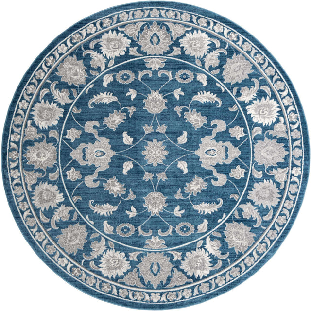Blue 10' x 10' Boston Round Area Rug 55% Polypropylene & 45% Polyester Easy Clean Traditional Classical Carpet for Contemporary Living Dining Room Office Space for Sale at Rug Engine