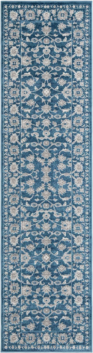 Blue 2' 7 x 10' Boston Runner Area Rug 55% Polypropylene & 45% Polyester Easy Clean Traditional Classical Carpet for Contemporary Living Dining Room Office Space for Sale at Rug Engine