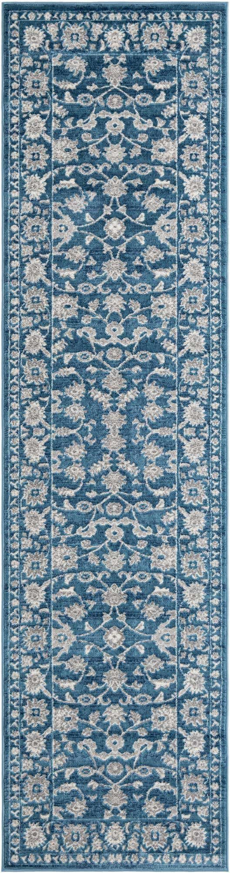 Blue 2' 7 x 10' Boston Runner Area Rug 55% Polypropylene & 45% Polyester Easy Clean Traditional Classical Carpet for Contemporary Living Dining Room Office Space for Sale at Rug Engine