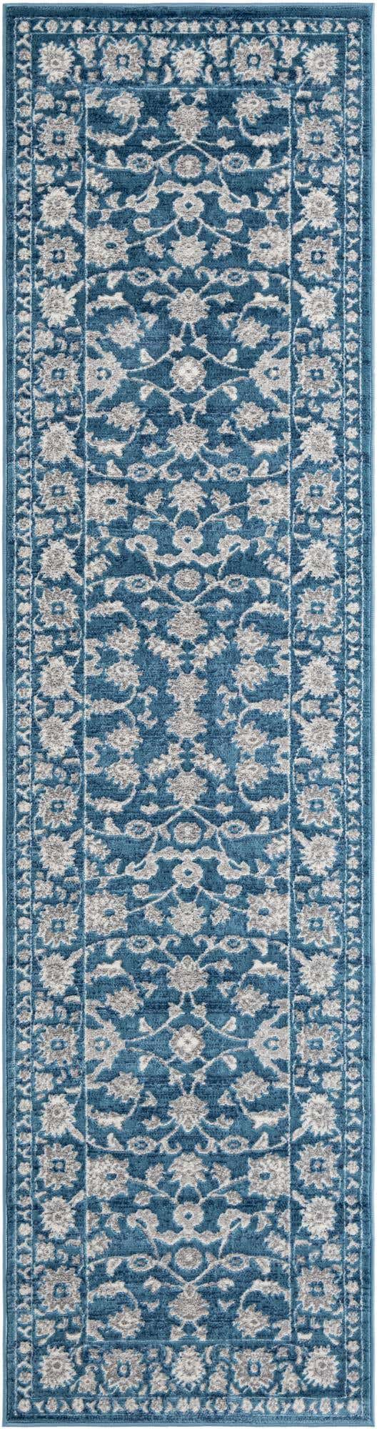 Blue 2' 7 x 10' Boston Runner Area Rug 55% Polypropylene & 45% Polyester Easy Clean Traditional Classical Carpet for Contemporary Living Dining Room Office Space for Sale at Rug Engine