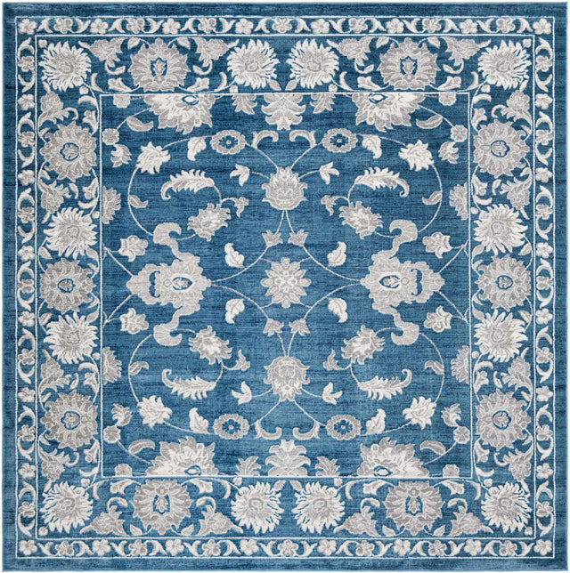 Blue 10' x 10' Boston Square Area Rug 55% Polypropylene & 45% Polyester Easy Clean Traditional Classical Carpet for Contemporary Living Dining Room Office Space for Sale at Rug Engine