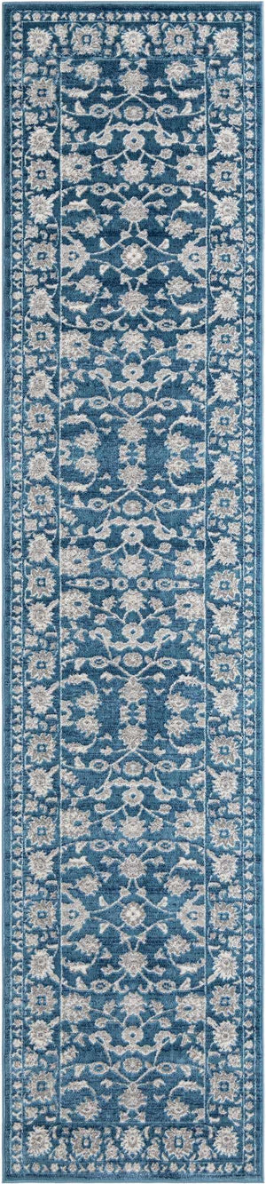 Blue 2' 7 x 12' Boston Runner Area Rug 55% Polypropylene & 45% Polyester Easy Clean Traditional Classical Carpet for Contemporary Living Dining Room Office Space for Sale at Rug Engine