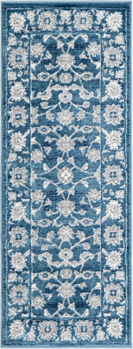 Blue 2' x 5' 3 Boston Runner Area Rug 55% Polypropylene & 45% Polyester Easy Clean Traditional Classical Carpet for Contemporary Living Dining Room Office Space for Sale at Rug Engine