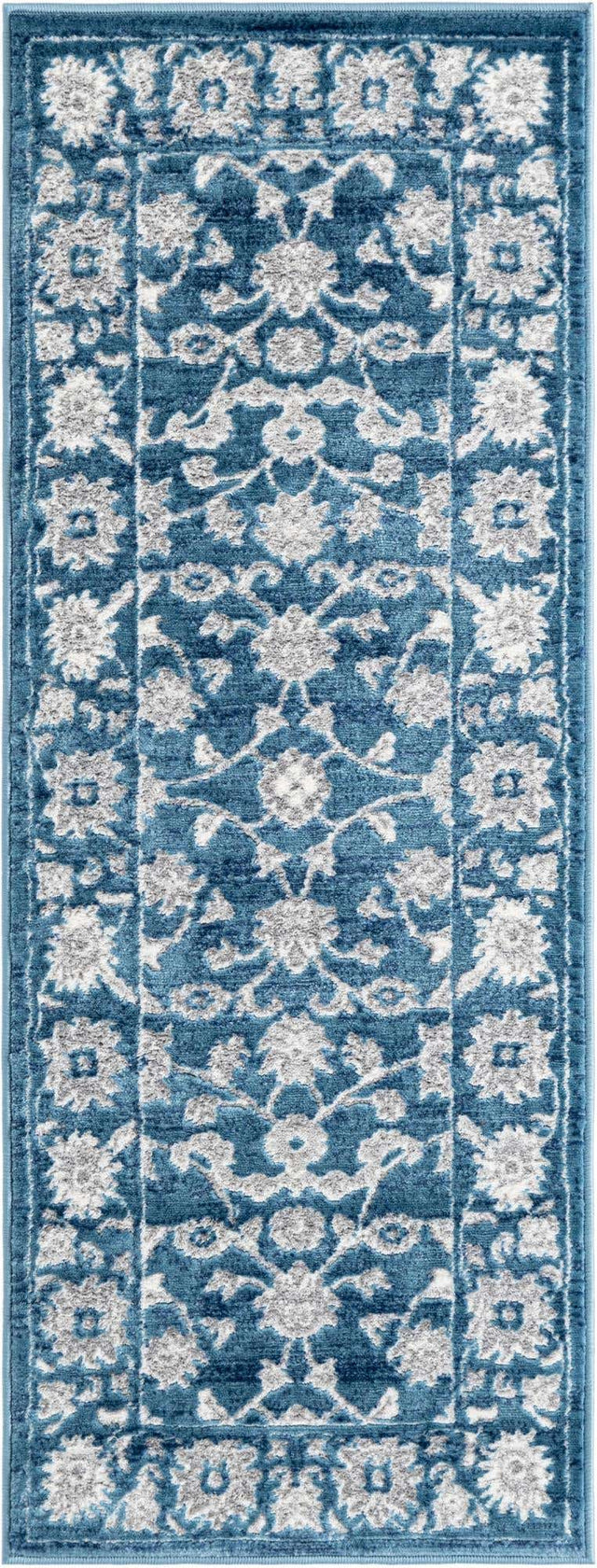 Blue 2' x 5' 3 Boston Runner Area Rug 55% Polypropylene & 45% Polyester Easy Clean Traditional Classical Carpet for Contemporary Living Dining Room Office Space for Sale at Rug Engine