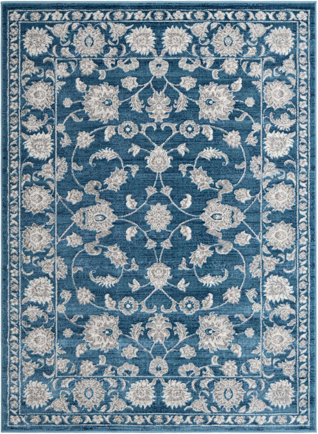 Blue 5' 3 x 7' 1 Boston Rectangle Area Rug 55% Polypropylene & 45% Polyester Easy Clean Traditional Classical Carpet for Contemporary Living Dining Room Office Space for Sale at Rug Engine