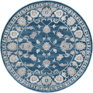 Blue 6' 1 x 6' 1 Boston Round Area Rug 55% Polypropylene & 45% Polyester Easy Clean Traditional Classical Carpet for Contemporary Living Dining Room Office Space for Sale at Rug Engine