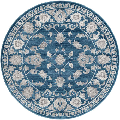 Blue 6' 1 x 6' 1 Boston Round Area Rug 55% Polypropylene & 45% Polyester Easy Clean Traditional Classical Carpet for Contemporary Living Dining Room Office Space for Sale at Rug Engine