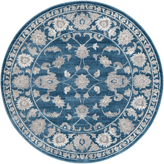Blue 6' 1 x 6' 1 Boston Round Area Rug 55% Polypropylene & 45% Polyester Easy Clean Traditional Classical Carpet for Contemporary Living Dining Room Office Space for Sale at Rug Engine