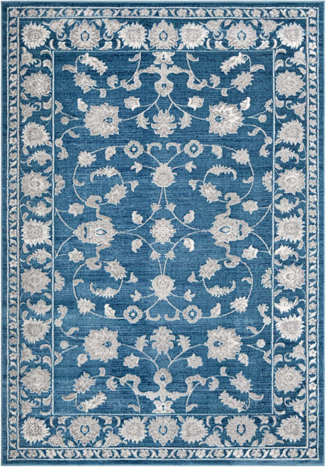 Blue 7' 1 x 10' Boston Rectangle Area Rug 55% Polypropylene & 45% Polyester Easy Clean Traditional Classical Carpet for Contemporary Living Dining Room Office Space for Sale at Rug Engine