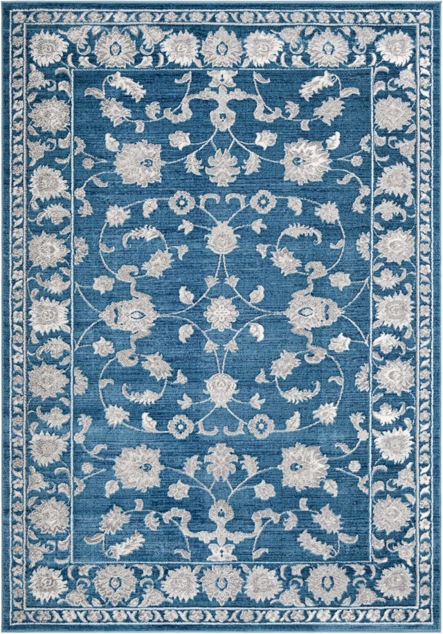 Blue 7' 1 x 10' Boston Rectangle Area Rug 55% Polypropylene & 45% Polyester Easy Clean Traditional Classical Carpet for Contemporary Living Dining Room Office Space for Sale at Rug Engine
