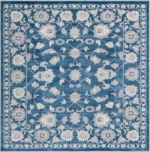 Blue 7' 10 x 7' 10 Boston Square Area Rug 55% Polypropylene & 45% Polyester Easy Clean Traditional Classical Carpet for Contemporary Living Dining Room Office Space for Sale at Rug Engine