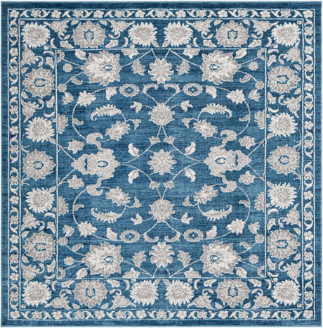Blue 7' 10 x 7' 10 Boston Square Area Rug 55% Polypropylene & 45% Polyester Easy Clean Traditional Classical Carpet for Contemporary Living Dining Room Office Space for Sale at Rug Engine