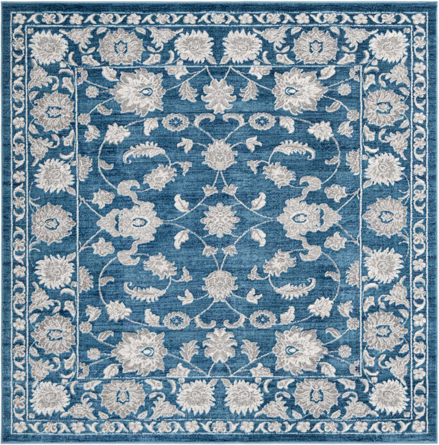Blue 7' 10 x 7' 10 Boston Square Area Rug 55% Polypropylene & 45% Polyester Easy Clean Traditional Classical Carpet for Contemporary Living Dining Room Office Space for Sale at Rug Engine