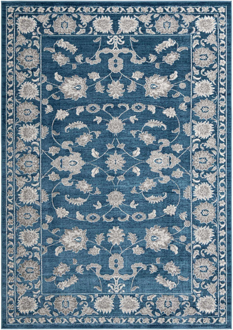 Blue 7' 10 x 11' Boston Rectangle Area Rug 55% Polypropylene & 45% Polyester Easy Clean Traditional Classical Carpet for Contemporary Living Dining Room Office Space for Sale at Rug Engine
