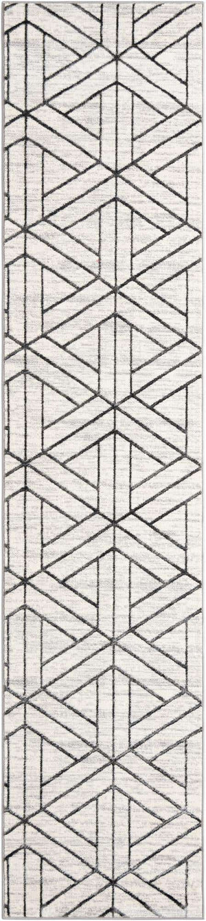 White 2' 7 x 12' Matrix Trellis Runner Area Rug 100% Polyester Geometric Pattern Modern Carpet for Living, Dining, Bedroom, Office for Sale at Rug Engine