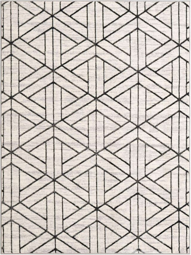 White 5' 3 x 7' 1 Matrix Trellis Rectangle Area Rug 100% Polyester Geometric Pattern Modern Carpet for Living, Dining, Bedroom, Office for Sale at Rug Engine