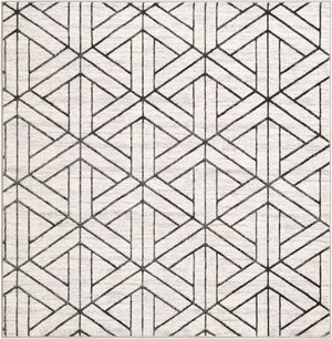 White 6' 1 x 6' 1 Matrix Trellis Square Area Rug 100% Polyester Geometric Pattern Modern Carpet for Living, Dining, Bedroom, Office for Sale at Rug Engine