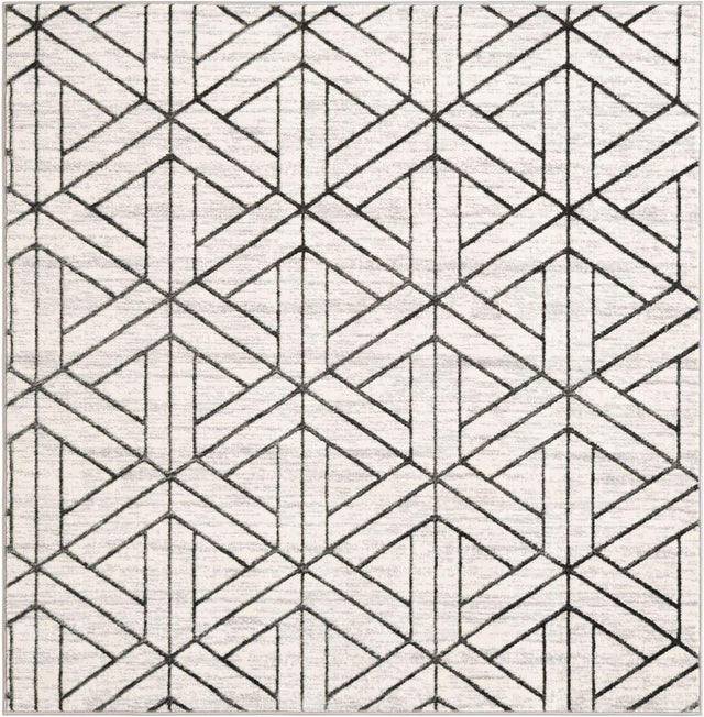 White 6' 1 x 6' 1 Matrix Trellis Square Area Rug 100% Polyester Geometric Pattern Modern Carpet for Living, Dining, Bedroom, Office for Sale at Rug Engine