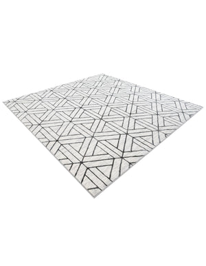 White 7' 10 x 7' 10 Matrix Trellis Square Area Rug 100% Polyester Geometric Pattern Modern Carpet for Living, Dining, Bedroom, Office for Sale at Rug Engine