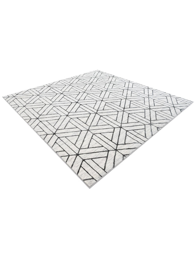 White 7' 10 x 7' 10 Matrix Trellis Square Area Rug 100% Polyester Geometric Pattern Modern Carpet for Living, Dining, Bedroom, Office for Sale at Rug Engine