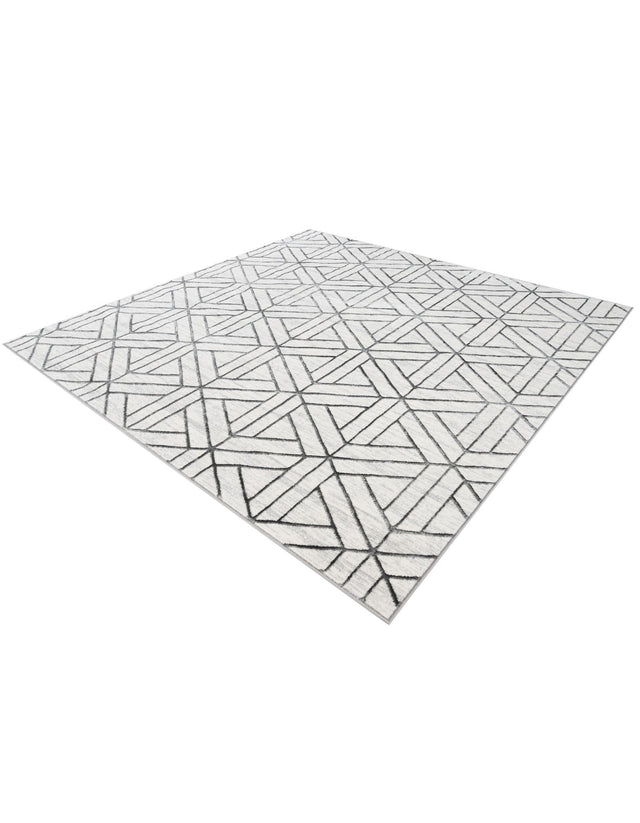 White 7' 10 x 7' 10 Matrix Trellis Square Area Rug 100% Polyester Geometric Pattern Modern Carpet for Living, Dining, Bedroom, Office for Sale at Rug Engine