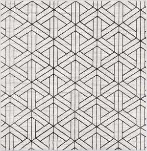 White 7' 10 x 7' 10 Matrix Trellis Square Area Rug 100% Polyester Geometric Pattern Modern Carpet for Living, Dining, Bedroom, Office for Sale at Rug Engine