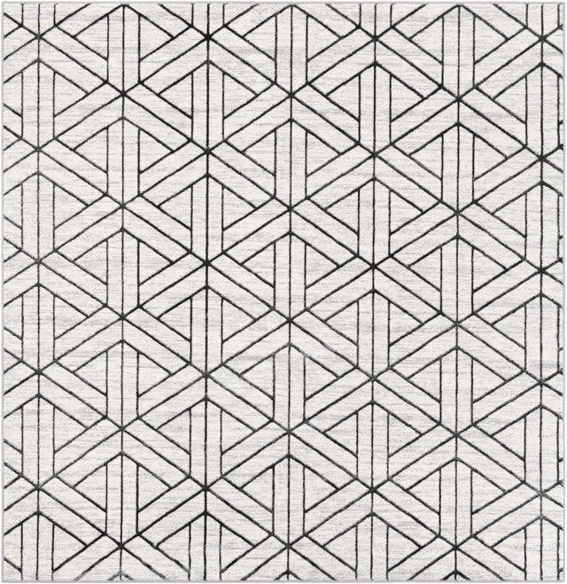 White 7' 10 x 7' 10 Matrix Trellis Square Area Rug 100% Polyester Geometric Pattern Modern Carpet for Living, Dining, Bedroom, Office for Sale at Rug Engine