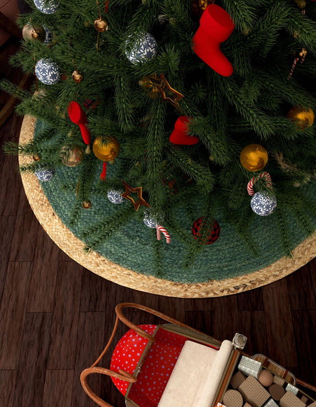 Seasonal Festive Green 3' 1 x 3' 1 Christmas Tree Skirt Round Area Rug 100% Jute All Natural Eco-Friendly Holiday Carpet Mat for Under Christmas Trees for Sale at Rug Engine