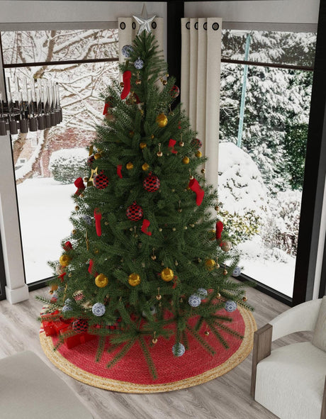 Red 5' 1 x 5' 1 Christmas Tree Skirt Round Rug