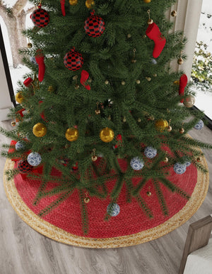 Red 4' 1 x 4' 1 Christmas Tree Skirt Round Rug