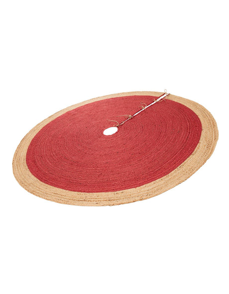 Seasonal Festive Red 6' 1 x 6' 1 Christmas Tree Skirt Round Area Rug 100% Jute All Natural Eco-Friendly Holiday Carpet Mat for Under Christmas Trees for Sale at Rug Engine