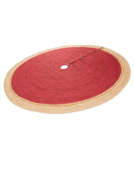 Seasonal Festive Red 7' 1 x 7' 1 Christmas Tree Skirt Round Area Rug 100% Jute All Natural Eco-Friendly Holiday Carpet Mat for Under Christmas Trees for Sale at Rug Engine