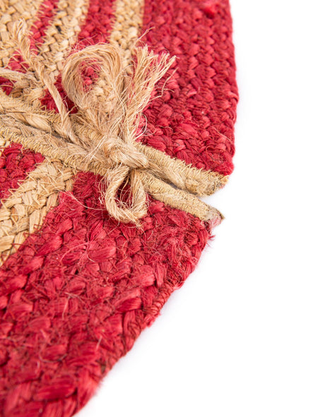 Seasonal Festive Natural and Red 3' 1 x 3' 1 Christmas Tree Skirt Round Area Rug 100% Jute All Natural Eco-Friendly Holiday Carpet Mat for Under Christmas Trees for Sale at Rug Engine