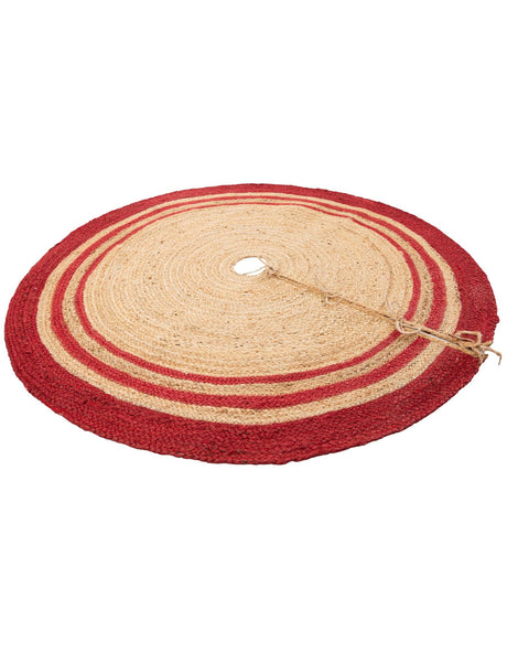 Natural and Red 4' 1 x 4' 1 Christmas Tree Skirt Round Rug