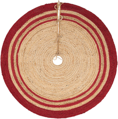 Seasonal Festive Natural and Red 4' 1 x 4' 1 Christmas Tree Skirt Round Area Rug 100% Jute All Natural Eco-Friendly Holiday Carpet Mat for Under Christmas Trees for Sale at Rug Engine