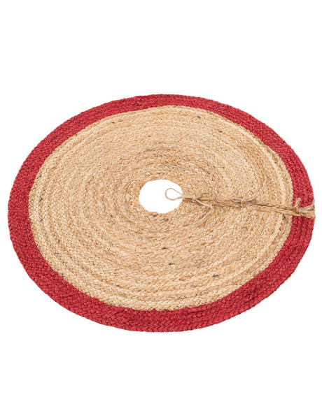 Seasonal Festive Red and Natural 2' 2 x 2' 2 Christmas Tree Skirt Round Area Rug 100% Jute All Natural Eco-Friendly Holiday Carpet Mat for Under Christmas Trees for Sale at Rug Engine