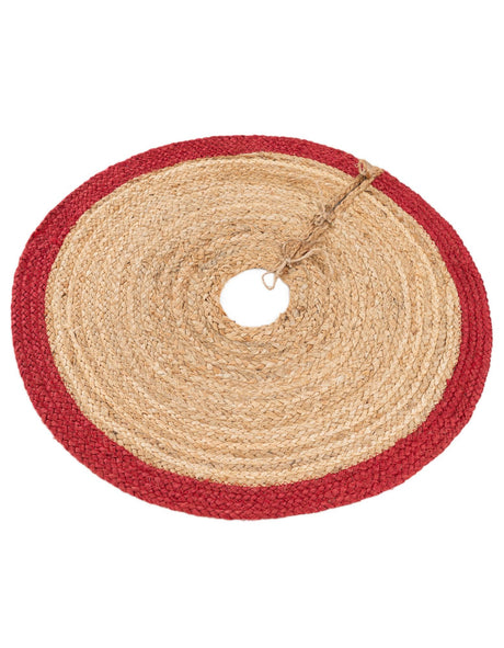 Seasonal Festive Red and Natural 2' 2 x 2' 2 Christmas Tree Skirt Round Area Rug 100% Jute All Natural Eco-Friendly Holiday Carpet Mat for Under Christmas Trees for Sale at Rug Engine