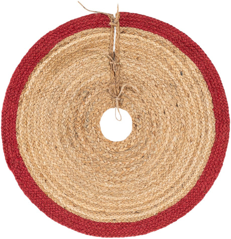 Seasonal Festive Red and Natural 2' 2 x 2' 2 Christmas Tree Skirt Round Area Rug 100% Jute All Natural Eco-Friendly Holiday Carpet Mat for Under Christmas Trees for Sale at Rug Engine