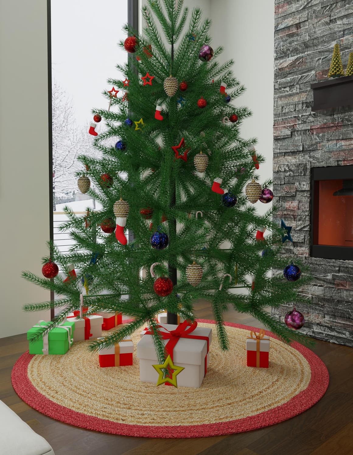 Seasonal Festive Red and Natural 2' 2 x 2' 2 Christmas Tree Skirt Round Area Rug 100% Jute All Natural Eco-Friendly Holiday Carpet Mat for Under Christmas Trees for Sale at Rug Engine
