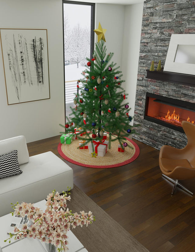 Natural 4' 1 x 4' 1 Christmas Tree Skirt Round Rug
