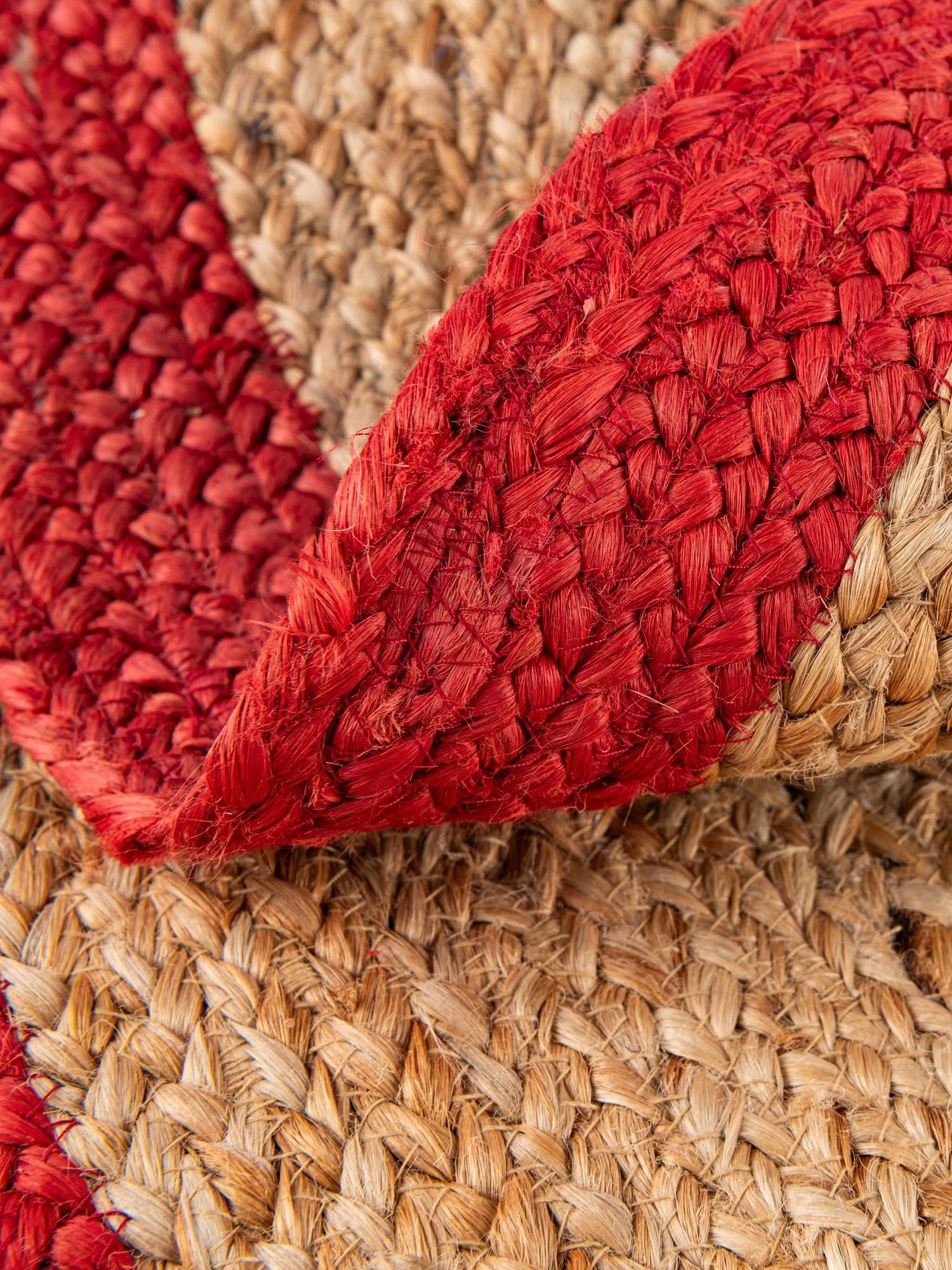 Seasonal Festive Red and Natural 7' 1 x 7' 1 Christmas Tree Skirt Round Area Rug 100% Jute All Natural Eco-Friendly Holiday Carpet Mat for Under Christmas Trees for Sale at Rug Engine