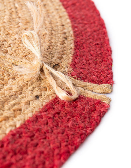 Seasonal Festive Red and Natural 2' 2 x 2' 2 Christmas Tree Skirt Round Area Rug 100% Jute All Natural Eco-Friendly Holiday Carpet Mat for Under Christmas Trees for Sale at Rug Engine