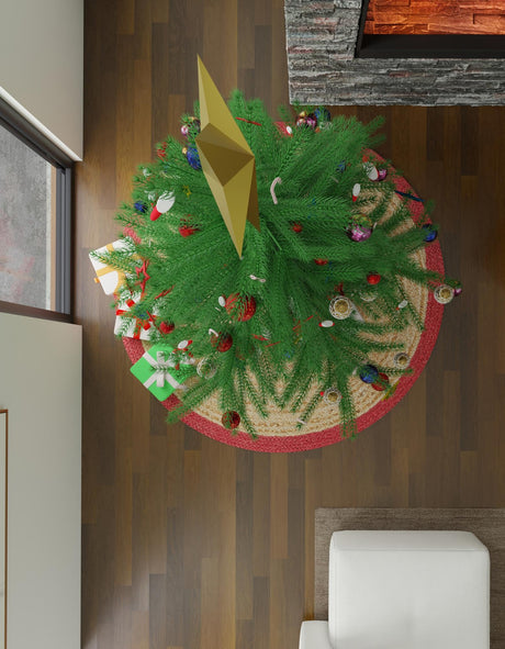 Seasonal Festive Red and Natural 2' 2 x 2' 2 Christmas Tree Skirt Round Area Rug 100% Jute All Natural Eco-Friendly Holiday Carpet Mat for Under Christmas Trees for Sale at Rug Engine