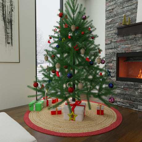 Seasonal Festive Red and Natural 2' 2 x 2' 2 Christmas Tree Skirt Round Area Rug 100% Jute All Natural Eco-Friendly Holiday Carpet Mat for Under Christmas Trees for Sale at Rug Engine