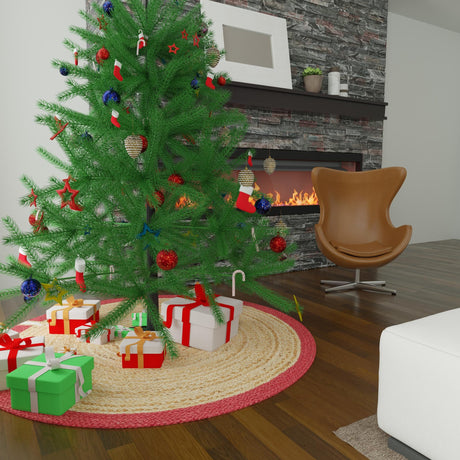 Seasonal Festive Red and Natural 2' 2 x 2' 2 Christmas Tree Skirt Round Area Rug 100% Jute All Natural Eco-Friendly Holiday Carpet Mat for Under Christmas Trees for Sale at Rug Engine