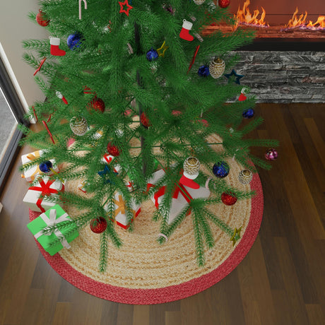 Seasonal Festive Red and Natural 2' 2 x 2' 2 Christmas Tree Skirt Round Area Rug 100% Jute All Natural Eco-Friendly Holiday Carpet Mat for Under Christmas Trees for Sale at Rug Engine