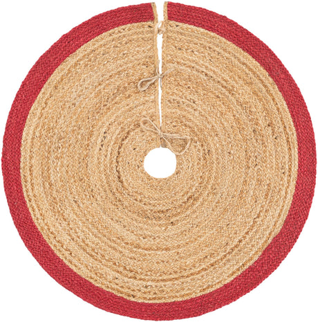 Seasonal Festive Red and Natural 3' 1 x 3' 1 Christmas Tree Skirt Round Area Rug 100% Jute All Natural Eco-Friendly Holiday Carpet Mat for Under Christmas Trees for Sale at Rug Engine