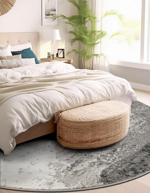 Black 7' 10 x 7' 10 Norge Round Area Rug 100% Polypropylene Easy Clean Non Shed Stain Resistant Modern Carpet for Home Interior Design for Sale at Rug Engine