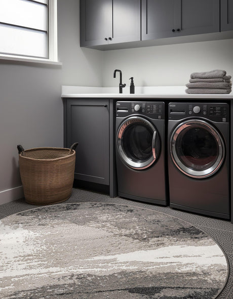 Black 7' 10 x 7' 10 Norge Round Area Rug 100% Polypropylene Easy Clean Non Shed Stain Resistant Modern Carpet for Home Interior Design for Sale at Rug Engine