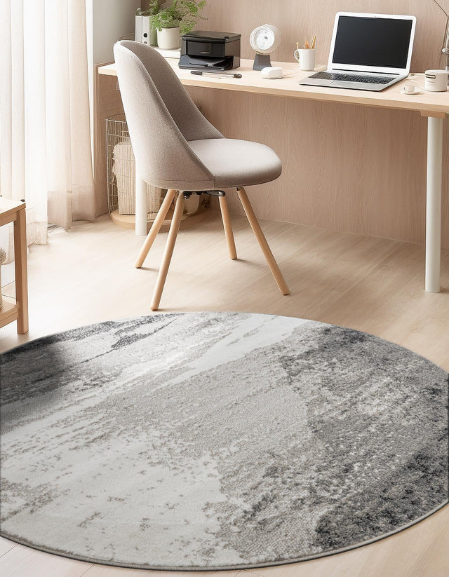 Black 7' 10 x 7' 10 Norge Round Area Rug 100% Polypropylene Easy Clean Non Shed Stain Resistant Modern Carpet for Home Interior Design for Sale at Rug Engine
